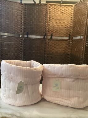 cloud island Pink Striped Soft Fabric Storage Baskets, Set of 2